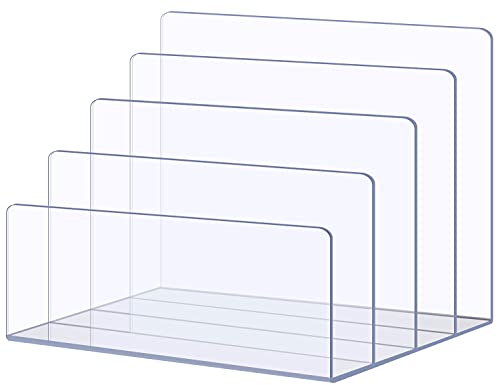 Sooyee File Organizer for Desk, Mail Organizer Countertop,4-Section File Holder for Home Office,Book Organizer,Acrylic Desk Organizer for Letter, Document, Notebook, Binder, Purse, Palette,Clear