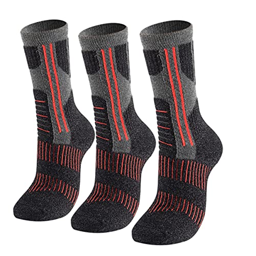 Toes&Feet Men’s 3-Pack Black Cushioned Anti Stink Quick Dry Blister Resistant Hiking Mountaineering Mid Calf Crew Socks,Size 7-12