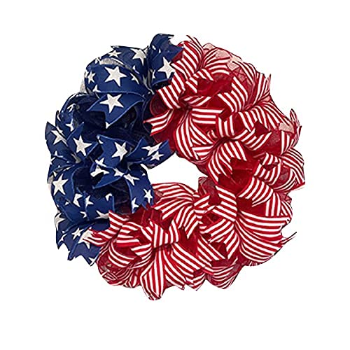 GFHN 4th of July Wreath Memorial Day Wreath, American Independence Day Wreaths Patriotic Decorations July 4th Front Door Wreath Handcrafted Hanging Wreaths for Flag Day Veterans Day Garden Home Decor
