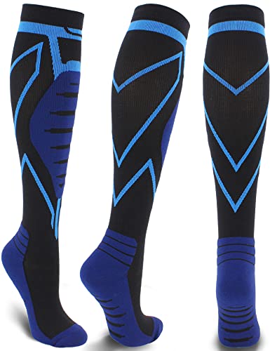 Keskale Medical Compression Socks for Men & Women 20-30 mmHg (1/2 Pair), Knee High Cushioned Graduated Support Hose, Stockings for Maternity Nurse Athletic Sport Travel, 1pair-Blue, Large-X-Large