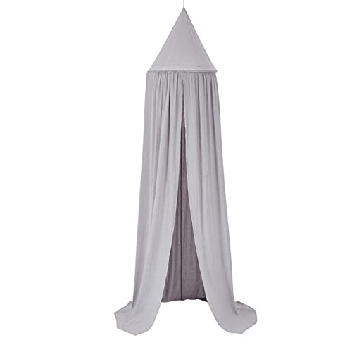 HEVIRGO Bed Canopy Mosquito Net, Hanging Travel Netting Curtains, Play Tent Bedding, Children Baby Bed Canopy Round Dome Cotton Mosquito Net Nursery Room Decoration – Grey