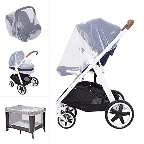 GUANGUAN Baby Mosquito Net for Stroller, Bug Fit Bassinet, Car Seat, Cradle, Carrier, Playard, Pack N Play and Portable Mini Crib, Fine Mesh Protection Against Insects, No Harmful Chemicals, White (TUTU1)