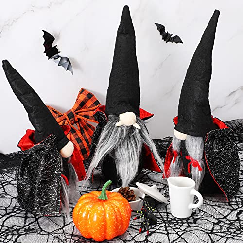 Halloween Gnomes Plush Decor, 3 Pieces Halloween Gnomes Suit with Mother Father and Children Black Witch Cloak Gnomes Ornaments Decor for Halloween