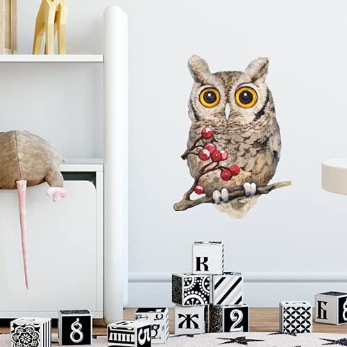 ROFARSO Lifelike Cute Lovely Owl Bird Animal Wall Stickers Removable Wall Decals Peel and Stick Wall Art Decorations Home Decor for Kid Nursery Baby Bedroom Living Room Playing Room Murals