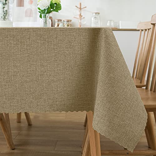 Rectangle Table Cloth Linen Textured Burlap Tablecloth, Decorative Oblong Table Cover for Kitchen Dining Farmhouse Buffet Banquet Party Thanksgiving Outdoor Picnic, Kahki, 55×84 Inch, Washable