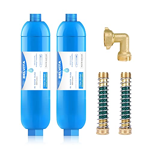 RV Inline Water Filter with Flexible Hose Protector,Reduces Lead,Fluoride,Chlorine,Bad Taste & Odor in Drinking Water,TastePURE KDF Water Filter,2 Pack