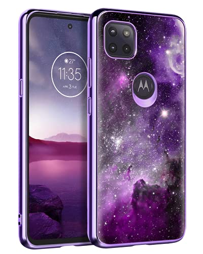 BENTOBEN Compatible with Moto One 5G Ace Case (2021)/Moto G 5G, Slim Glow in The Dark Shockproof Hybrid Bumper Drop Protective Girls Phone Cover for Motorola Moto One 5G Ace 6.7″, Purple Nebula