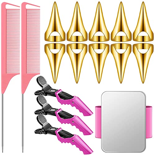 Magnetic Wrist Pin Holder, 2 Pieces Rat Tail Comb Stainless Steel Pin Tail Comb, 10 Pieces Hair Parting Ring Tool, 3 Pieces Alligator Plastic Clip Hair Accessories for Hair Styling (Rose Red)