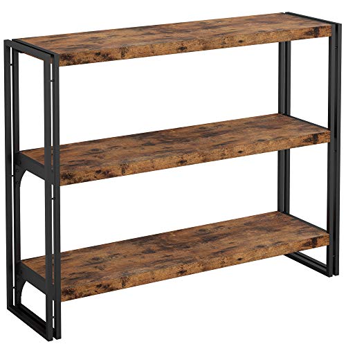 IRONCK Bookshelf Industrial 3 Shelf Bookcase, Wood Storage Shelf with Metal Frame for Living Room, Rustic Brown