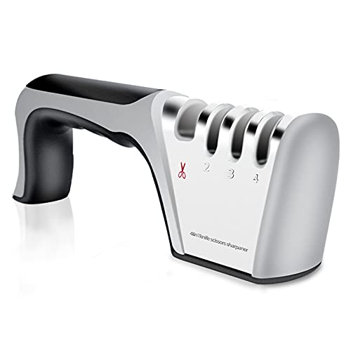 The 4-stage kitchen knife sharpener is easy to use, can sharpen scissors and steel knives quickly, and is as sharp as new after use. (gray)