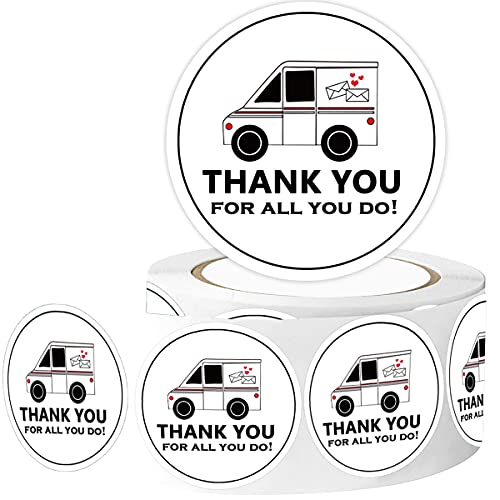 Top label Thank You Postal Worker Stickers,Postal Appreciation Themed Stickers for Package Sealing,2 Inch 500 Pcs