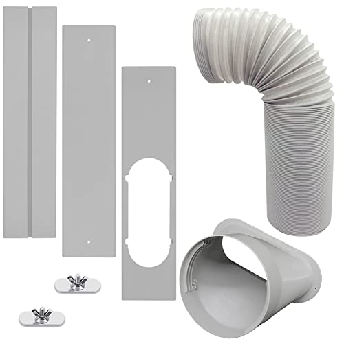 Portable AC Window Vent Kit with 5inch Hose 5pcs Window Seal Kit for Portable Air Conditioner , Adjustable Sliding Window Kit Plate for AC Unit AC Window Seal Suitable for 5”/13 CM AC Exhaust Hose