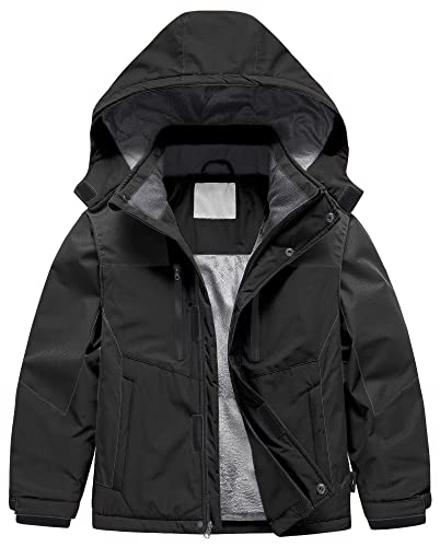 Pursky Boy’s Winter Coats Fleece Lined Rain Outdoor Ski Snow Jacket Black 14/16