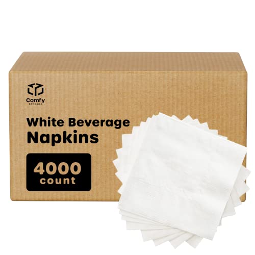 [Bulk Case of 8/500 Pack] 4000 White Beverage Napkins 1-Ply Cocktail Napkins, Restaurant Bar Paper Napkins