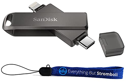 SanDisk 256GB iXpand Flash Drive Luxe for iPhone, iPad, USB Type-C Devices – USB 3.1 for Lightning & Type C Android Ports (NOT Type-A) SDIX70N-256G-GN6NE Bundle with 1 Everything But Stromboli Lanyard