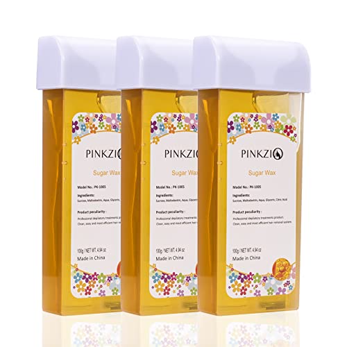 PINKZIO 3 Packs Sugar Roll On Wax, Hair Removal Wax Cartridge, Body Waxing, 3.52 Oz/Pack