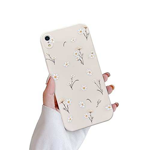 Ownest Compatible with iPhone XR Case,Cute Daisy Flower Pattern Design Silicone Vintage Floral for Women Girls Soft TPU Anti-Scratch Protective Cases for iPhone XR-White