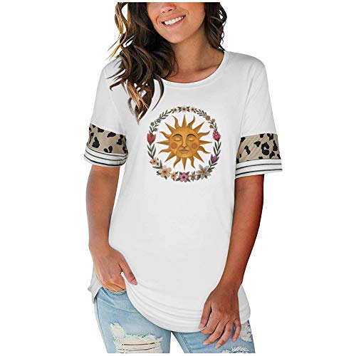 Womens Print T Shirts Graphic Short Sleeve Crewneck Loose Casual Summer Tees