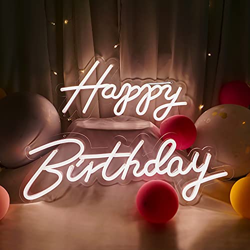Happy Birthday Neon Sign, Custom Art Decor Warm Color LED Neon Sign for Home Party, Hotel Party, Pub, Cafes. 2 Separate Words Design With Dimming Control. Size-Happy 16.5x8inches, Birthday 23x8inches