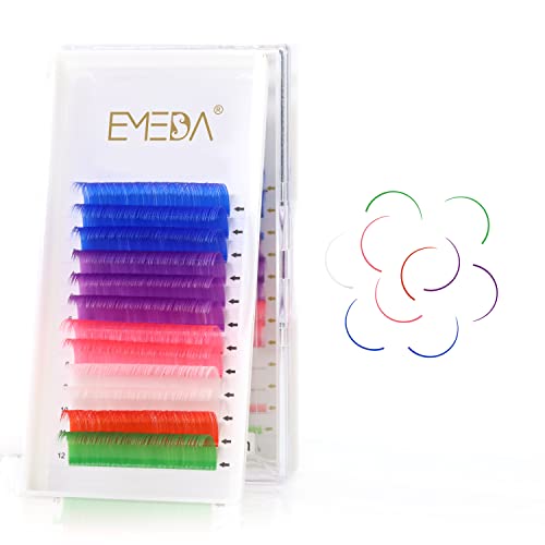 EMEDA Colored Lash Extensions D Curl .07 Blue Purple Pink White Red Green 6 Different Color Lashes Extension 25mm Pop Hot Colorful Classic Single Individual Eyelash Extensions (0.07mm D Mix 25mm )
