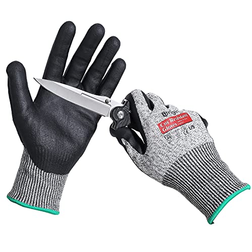 Brigic Level 5 Cut Resistant Gloves, Foam Nitrile Coating, Excellent Grip, Thin & Light, Breathable Abrasive, Comfortable Fit, Grey 8 (M) 1 Pair