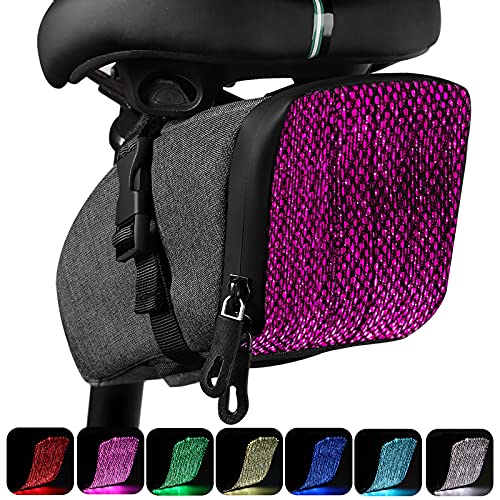 Eslnf Bike Saddle Bag , Rechargeable 9 LED Light working Modes Bicycle Bag Under Seat , Waterproof Bike Seat Bag for Cycling Accessories, Strap-on Cycling Wedge Pack for Road Mountain Bikes