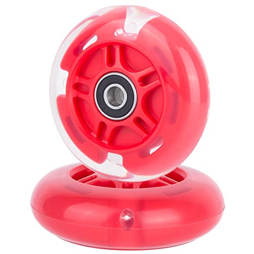 AOWESM 80mm Light Up Scooter Wheels 80 mm PU LED Flash Flashing 3-Wheel Kick Scooters Rear Replacement Wheels for Kids Toddles Boys and Girls (2-Pack) (Red)