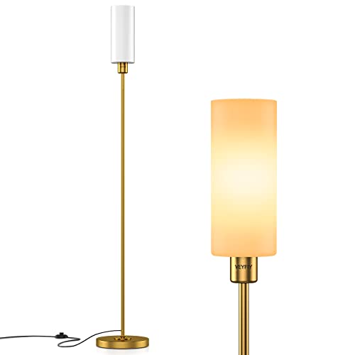 VEYFIY Floor Lamp, Gold Floor Lamp for Living Room, Modern Standing Lamp with Glass Lamp Shade, Vintage 68″ Tall Lamp for Home & Office, Reading & Working, E26 Socket(Bulb Not Included)