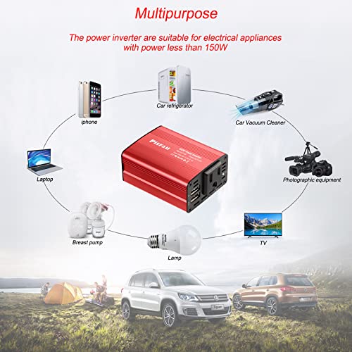 150W Car Power Inverter DC 12v to AC 110v Converter, Car Plug Outlet Adapter with 2 USB Ports and 1 AC Socket, Road Trip Essentials Accessories | The Storepaperoomates Retail Market - Fast Affordable Shopping