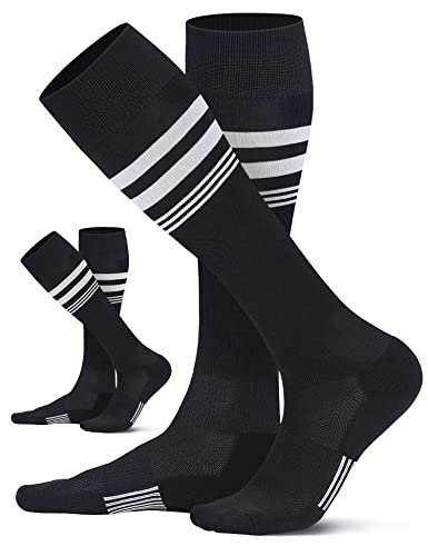CS CELERSPORT 2 Pack Soccer Socks for Youth Kids Men and Women Football Softball Socks Knee High Socks for Women Black/White, Medium