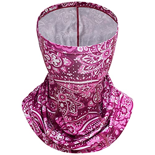 BASSDASH Neck Gaiter Mask UPF 50 Sun Protection for Men & Women, Fishing, Hiking, Outdoor (Pink Paisley with Holes)