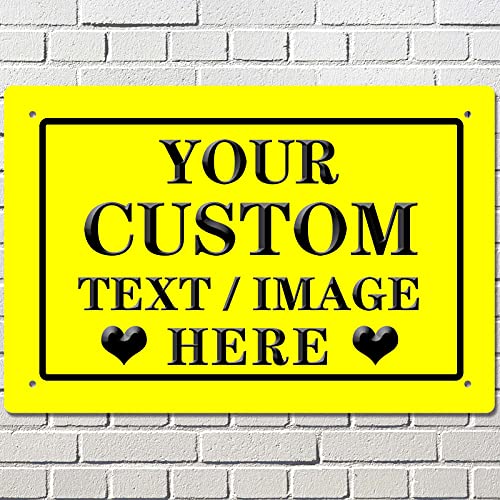 AFOOFA Custom Metal Signs Personalized, Custom Aluminum Waterproof Metal Tin Sign, Personalized Signs with Picture and Text Image for Outdoor Door Home Wall Decor 8×12 Inch ( Yellow Black Horizontal )