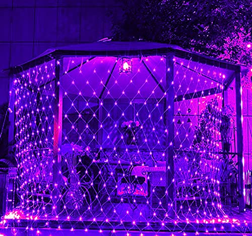 kemooie Purple Christmas Lights, 198 LEDs 9.8FT x 6.6FT Net Lights, Plug in 8 Twinkle Modes Mesh Lights, Waterproof for Tree Bushes Garden Patio Christmas Halloween Decorations (Purple)