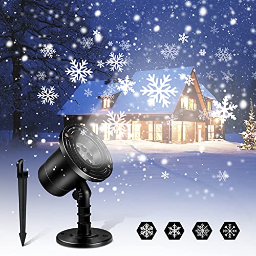 Christmas Snowfall Projector Lights, Upgraded Dynamic Snowflake Projector Lights Indoor, IP65 Waterproof White Snow LED Snowfall Projection Outdoor Lights for Halloween Party Home Garden Decoration