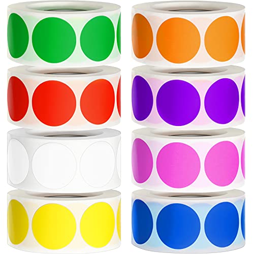 Geyee 4000 Pieces Removable Color-Code Dot Stickers 1 Inch Circle Dots Stickers Round Inventory Label Rolls for Office Inventory Control, 500 Pieces/ Roll, 8 Colors (Classic Colors)