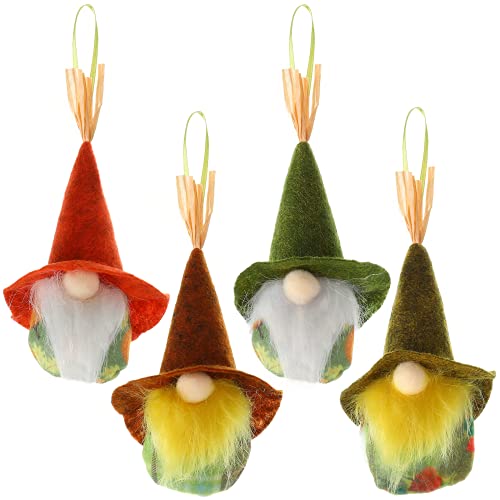 4 Pieces Thanksgiving Gnomes Ornaments Hanging Fall Plush Gnomes Autumn Handmade Swedish Tomte Hanging Elf Gnomes for Thanksgiving Day Home Party Decorations Supplies