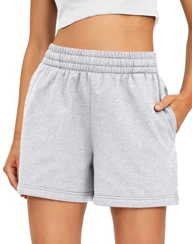 Ezymall Sweat Shorts Women Lounge Cotton Summer Casual Comfy Athletic High Waisted Shorts Running Athletic Shorts with Pockets Fashion Clothes 2023 Grey