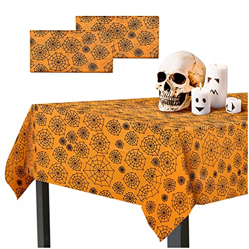 Halloween Tablecloth, 2-Pack Disposable Halloween Table Cloths, Spider Web Plastic Table Covers, 54 x 108 Inches, Halloween Party Decorations