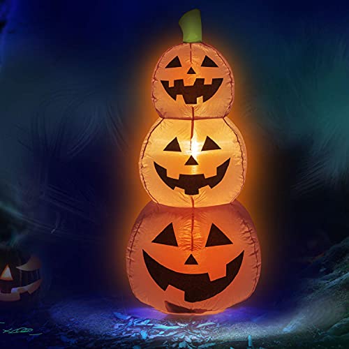 Design Accents Halloween Decorations – 4 ft. Halloween Stacked Pumpkin Inflatable Decoration with LED Lights, Self-inflating Fan and Adapter Included