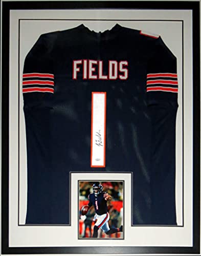 Justin Fields Signed Authentic NFL Chicago Bears Jersey & 2021 8×10 Photo – JSA COA Authenticated – Professionally Framed 34×42