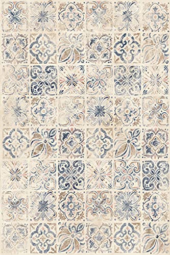 Studio M Floor Flair Barcelona Vintage Tile – 4 x 6 Ft Decorative Vinyl Rug – Non-Slip, Waterproof Floor Mat – Easy to Clean, Ultra Low Profile – Printed in The USA