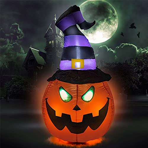 Design Accents Halloween Decorations – 4 ft. Halloween Pumpkin Inflatable Decoration with LED Lights, Self-Inflating Fan and Adapter Included