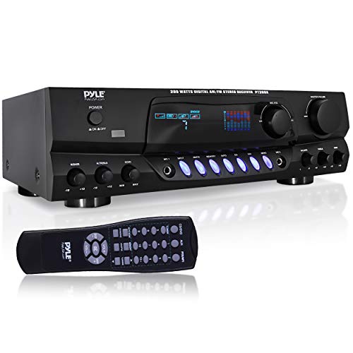 Pyle 200W Home Audio Power Amplifier – Stereo Receiver w/AM FM Tuner, 2 Microphone Input w/Echo for Karaoke, Great Addition to Your Home Entertainment Speaker System – PT260A.5
