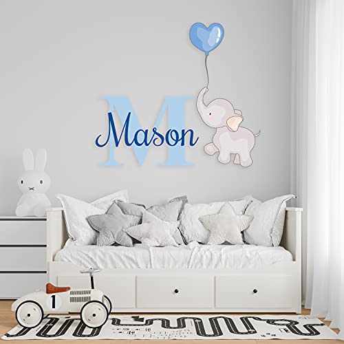 Elephant Wall Stickers – Name & Initial – Prime Series – Baby Girl or Boy – Custom Name & Initial – Nursery Wall Decal for Baby Room Decorations – Mural Wall Decal Sticker