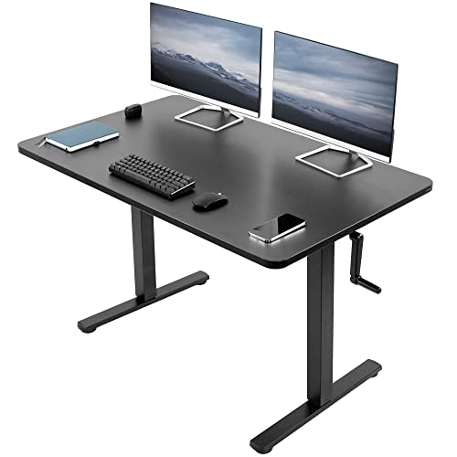VIVO Manual Height Adjustable 48 x 30 inch Stand Up Desk, Black Solid One-Piece Table Top, Black Frame, Standing Workstation with Hand Crank, DESK-KIT-CB5B