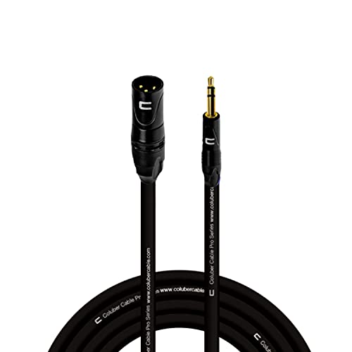 Balanced XLR Cable Male to 3.5mm TRS – 30 Feet Black – Pro 3-Pin Microphone Connector for Powered Speakers, Audio Interface or Mixer for Live Performance & Recording