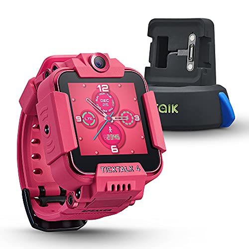 TickTalk 4 Kids Smartwatch with Power Base Bundle (Pink Watch with Red Pocket on T-Mobile’s Network)