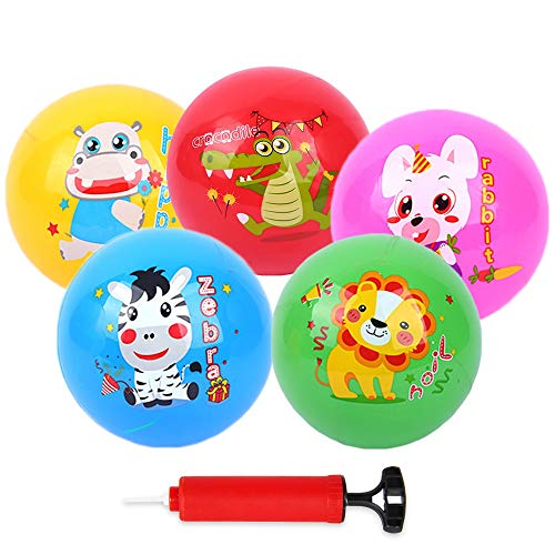 beetoy Bounce Balls with Pump, Toddler Sport Ball Outdoor Playground Stress Balls Inflatable Squeeze Balls, 5 Pcs