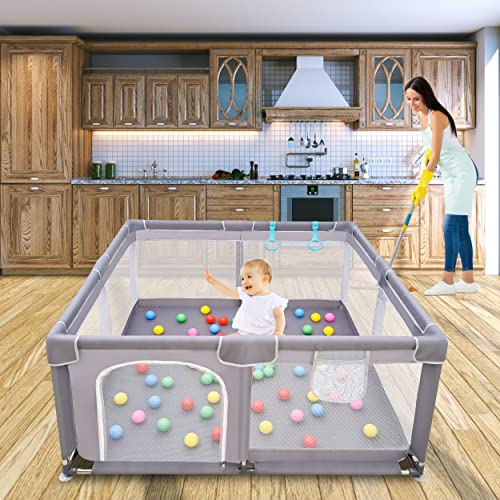 Baby Playpen, Baby Playpen for Toddler, Baby Playard, Playpen for Babies with Gate, Indoor & Outdoor Playard for Kids Activity Center，Sturdy Safety Play Yard with Soft Breathable Mesh | The Storepaperoomates Retail Market - Fast Affordable Shopping
