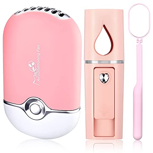 3 Pcs Nano Mister for Lash Extensions Mini USB Lash Fan Dryer for Eyelash Extensions Handheld Lash Mirror Portable Facial Steamer 20 ml Water Tank for Lash Extension Supplies (Pink,Heart Style)